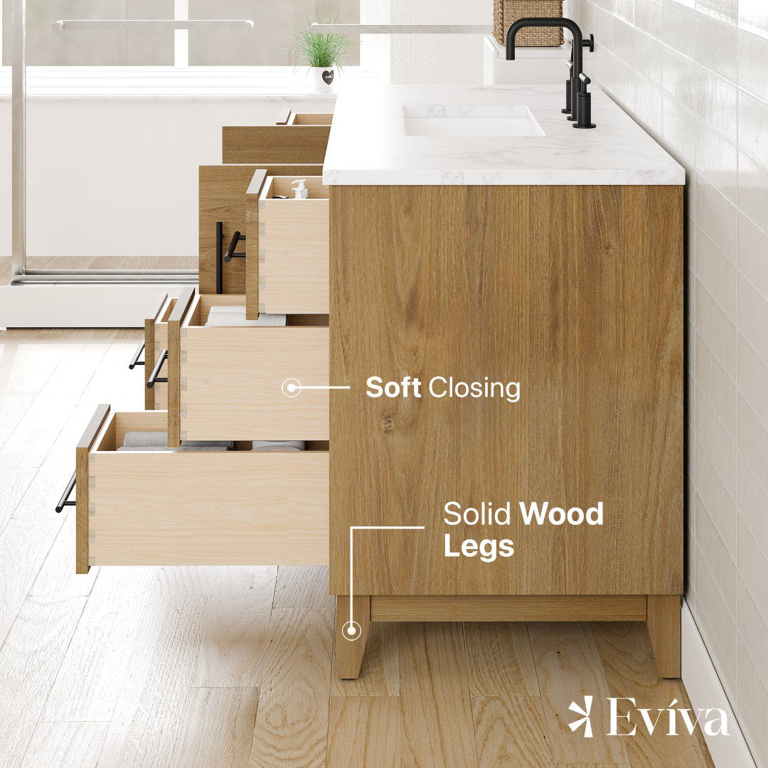 Eviva Graham 48"W x 22"D Oak Bathroom Vanity with White Arabescato Engineered Stone Countertop and Undermount Ceramic Sink