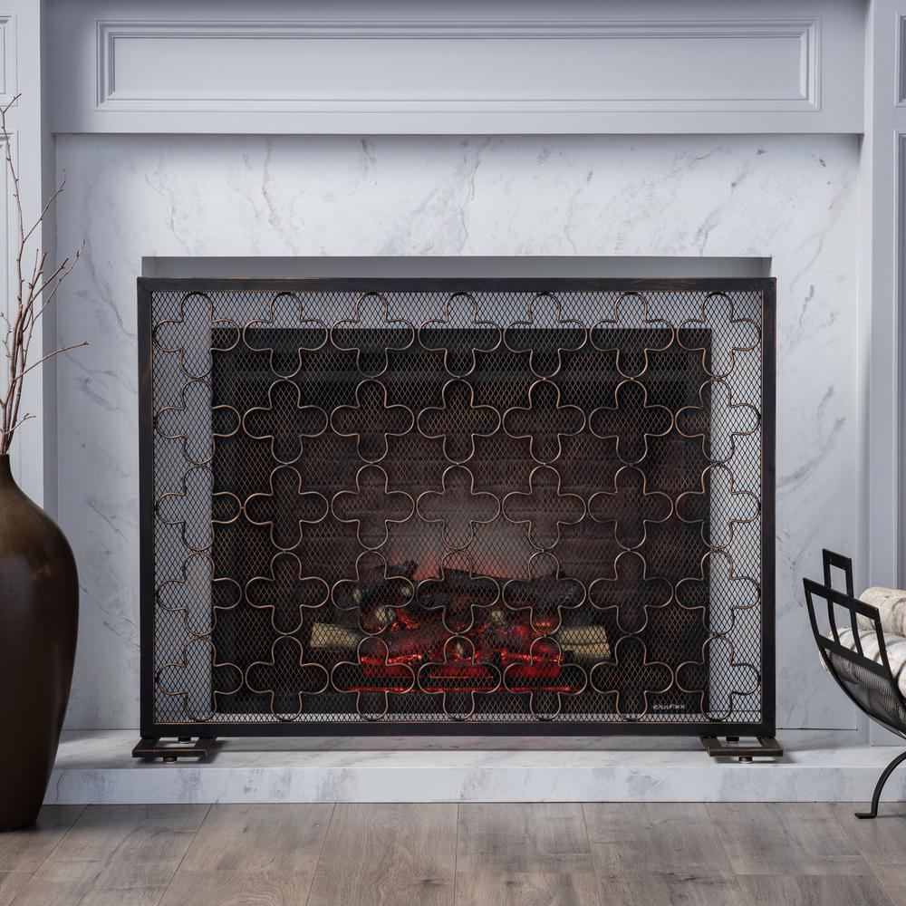 Alleghany Modern Black and Brushed Gold Single Panel Iron Fire Screen - Super Arbor