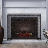 Alleghany Modern Black and Brushed Gold Single Panel Iron Fire Screen - Super Arbor