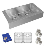 Crosstown Farmhouse/Apron-Front Stainless Steel 36 in. Double Bowl Kitchen Sink with Bottom Grids and Drains