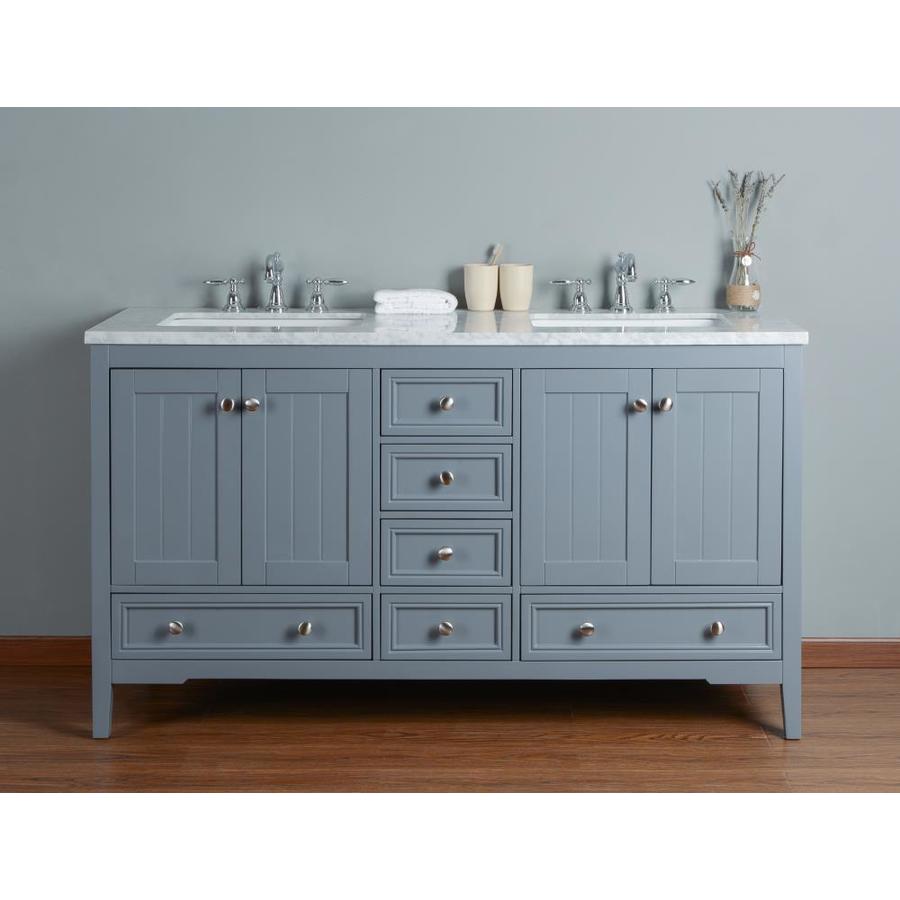 Stufurhome 60-in White Double Sink Bathroom Vanity with Carrara White Natural Marble Top - Super Arbor