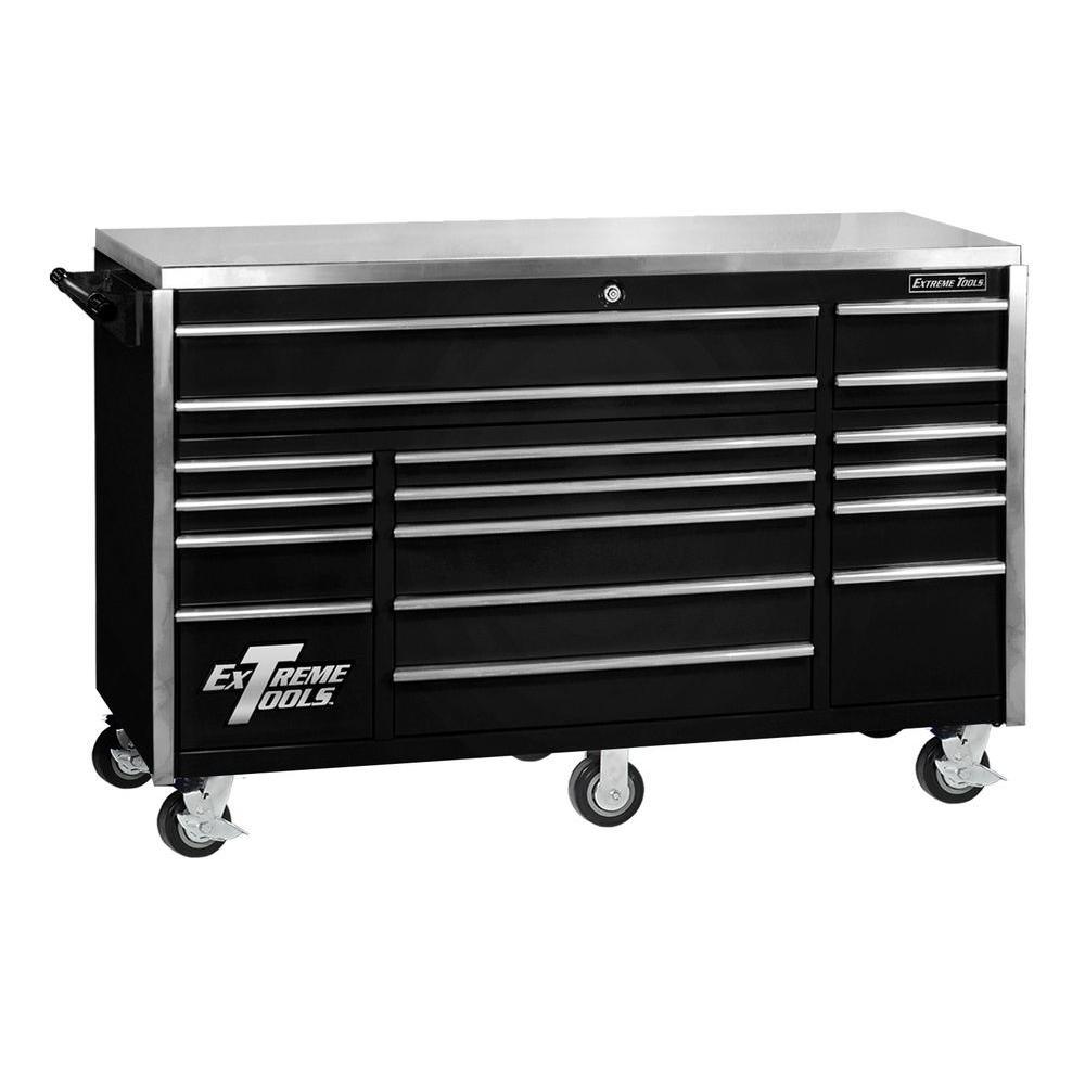 72 in. 17-Drawer Professional Roller Cabinet with Stainless Steel Work Surface in Blue - Super Arbor