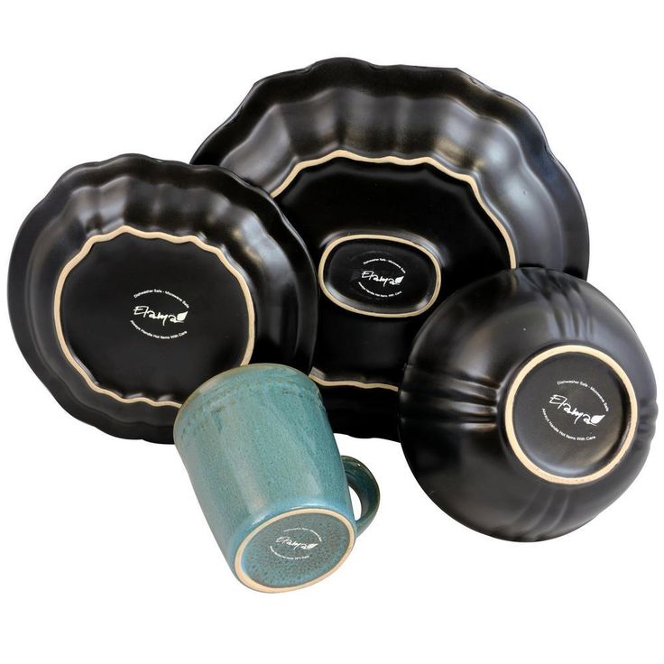 Mystic Waves 16-Piece Modern Blue Stoneware Dinnerware Set (Service for 4)
