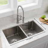 Tight Radius Stainless Steel 33 in. 18-Gauge Double Bowl Dual Mount Tight Radius Kitchen Sink with Grids and Strainers - Super Arbor