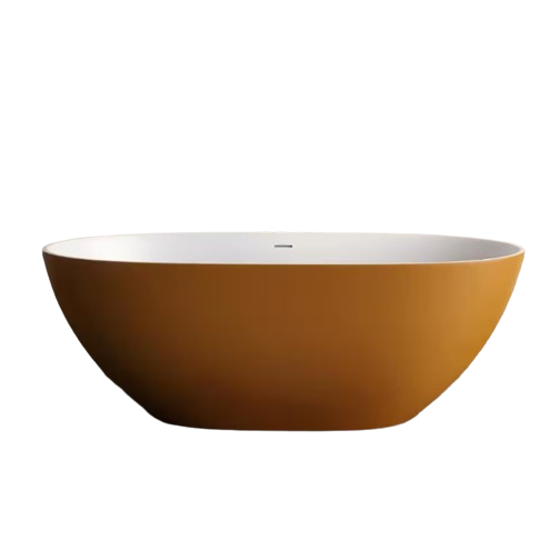 Eaton 61 in. x 30 in. Stone Resin Solid Surface Flatbottom Freestanding Soaking Bathtub in White Inside and Gold Outside