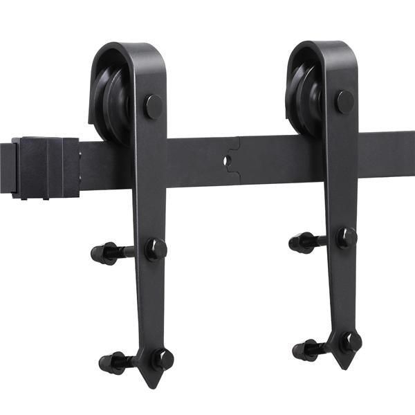 6 Ft Interior Black Steel Single Sliding Barn Closet Door Hardware Track System Kit Set