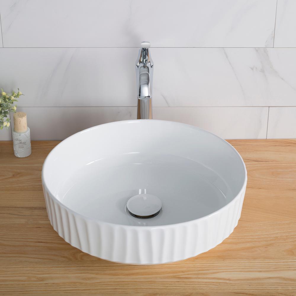 Viva 15-3/4 in. Round Porcelain Ceramic Vessel Sink in White - Super Arbor