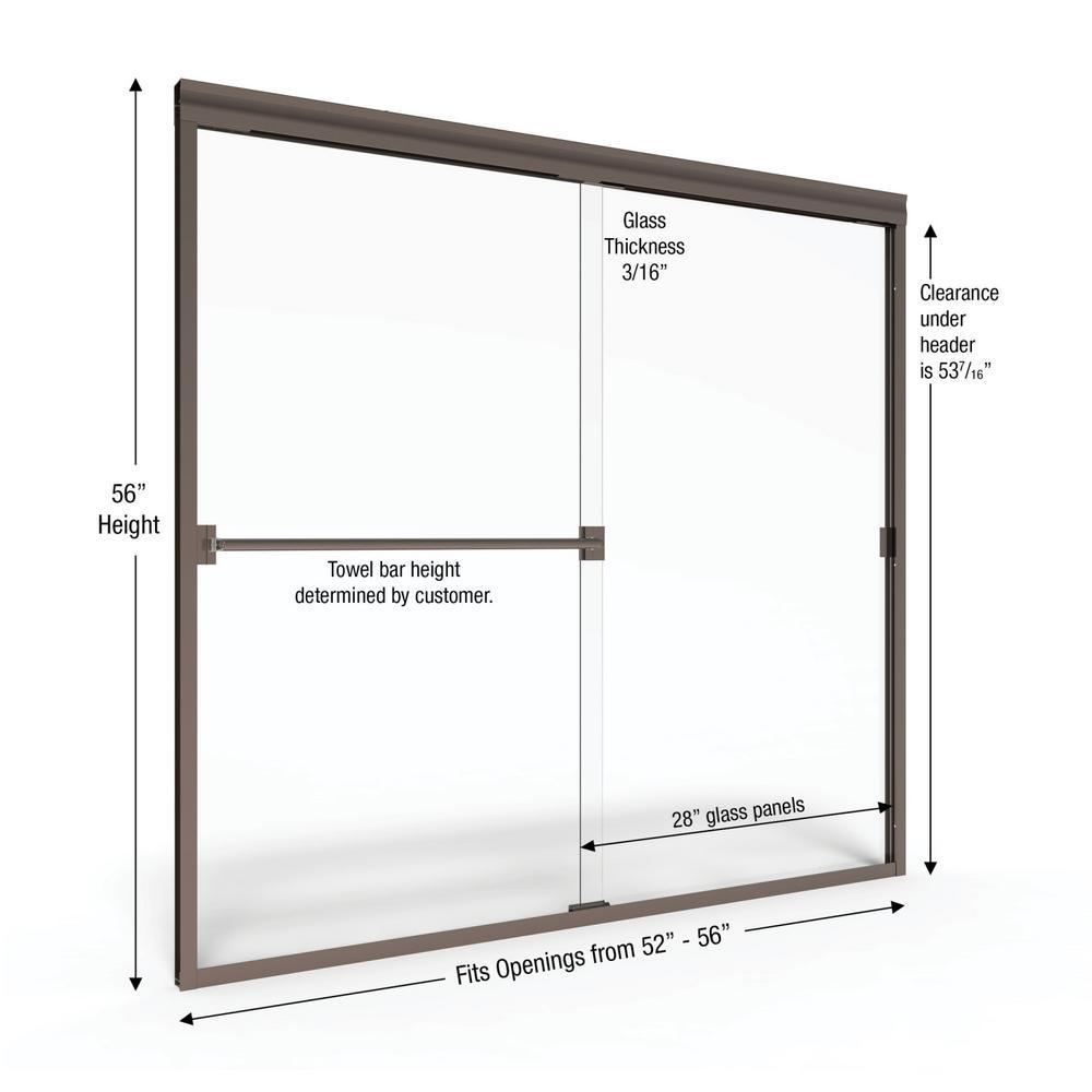 Classic 56 in. x 56 in. Semi-Framed Sliding Tub Door in Oil Rubbed Bronze - Super Arbor