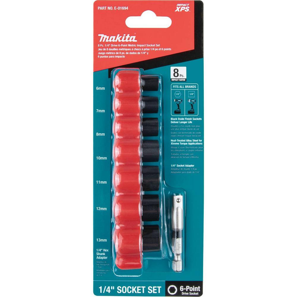 ImpactXPS 1/4 in. Drive 6-Point Metric Impact Socket Set with Standard Socket Adapter (8-Piece) - Super Arbor