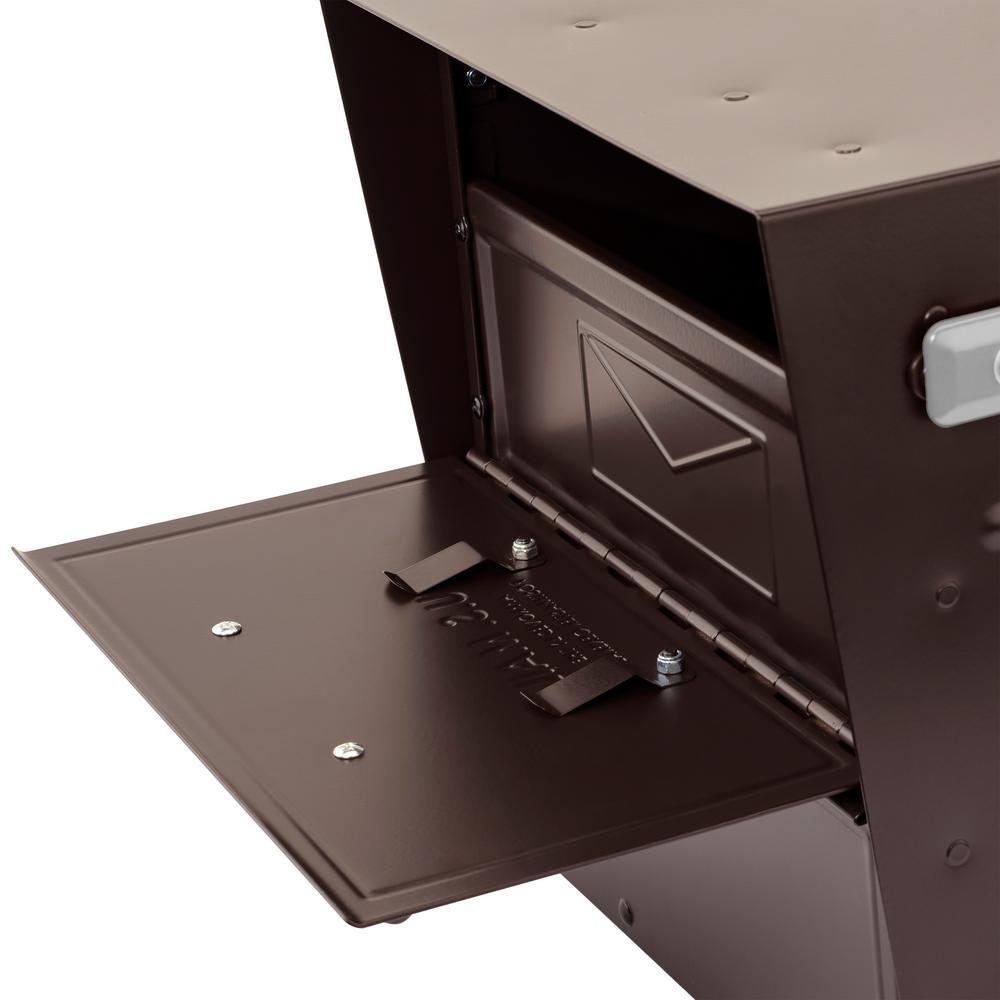 Oasis Eclipse Rubbed Bronze Post Mount Locking Parcel Mailbox with Silver Flag - Super Arbor