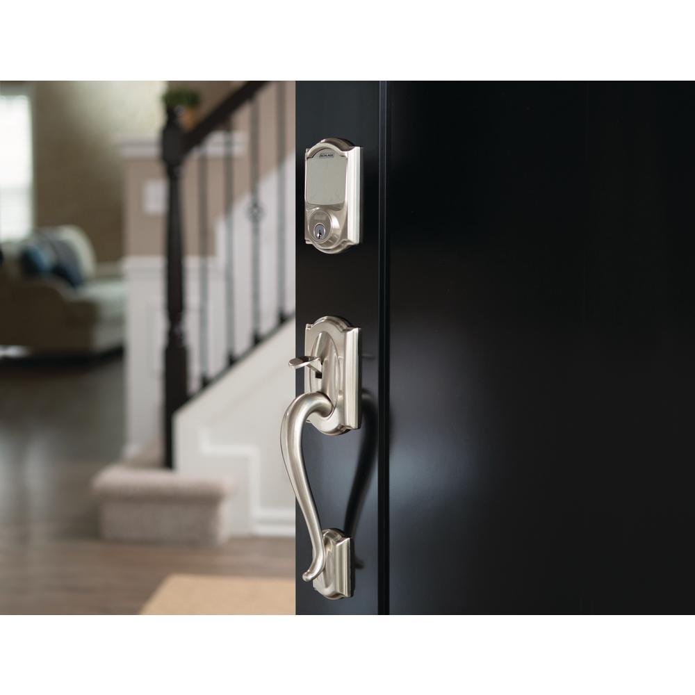 Camelot Satin Nickel Sense Smart Door Lock with Left Handed Flair Lever Door Handleset - Super Arbor
