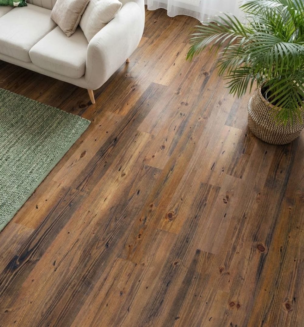 allen + roth Pine Burnt hardwood flooring — surface grain detail