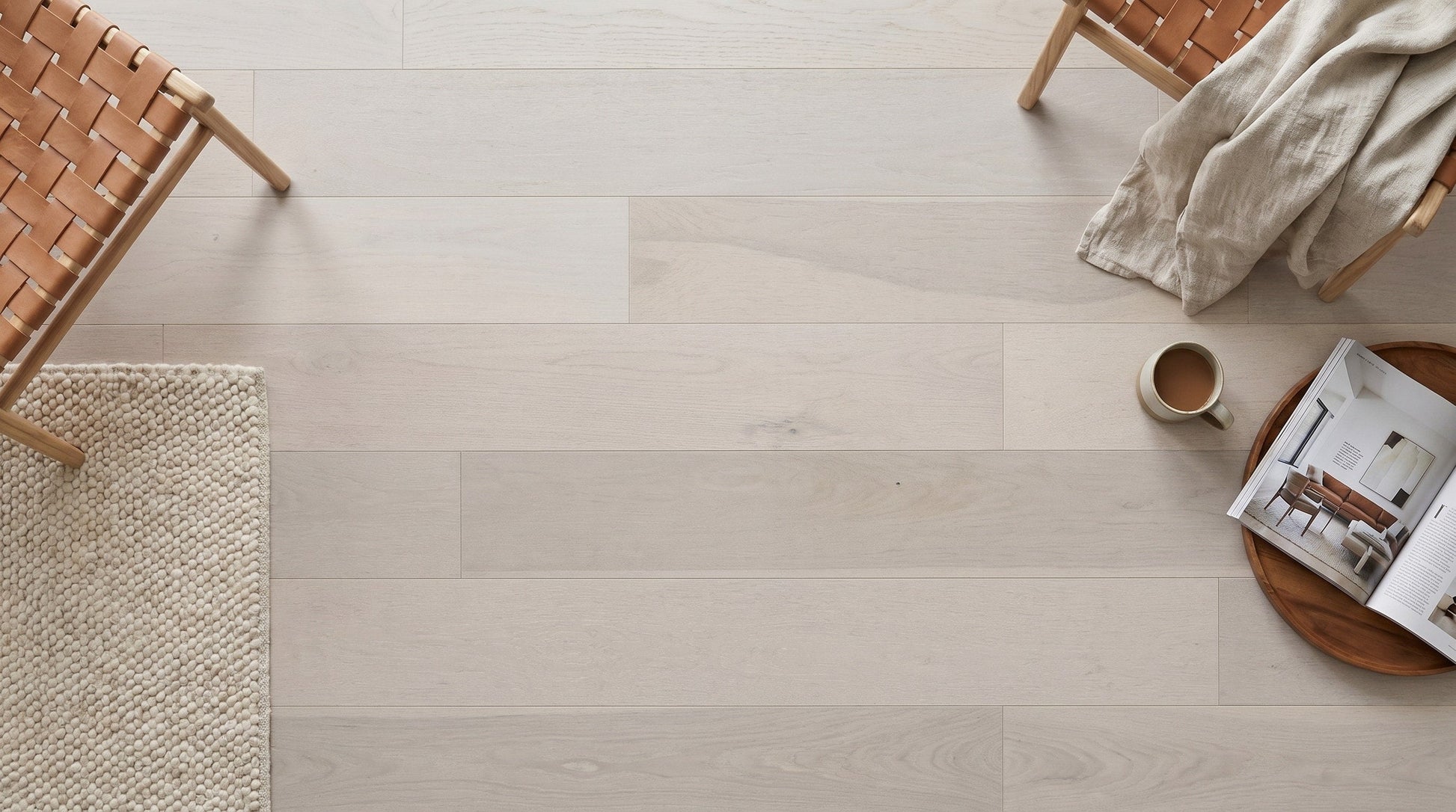 allen + roth White oak Willow White hardwood flooring — installed room view