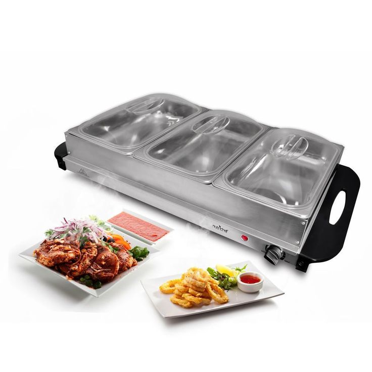 3-Burner 15 in. Stainless Steel Food Warming Tray / Buffet Server / Hot Plate