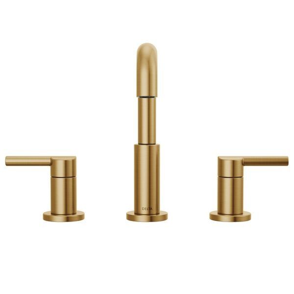 Nicoli J-Spout 8 in. Widespread Double-Handle Bathroom Faucet in Matte Black/Champagne Bronze