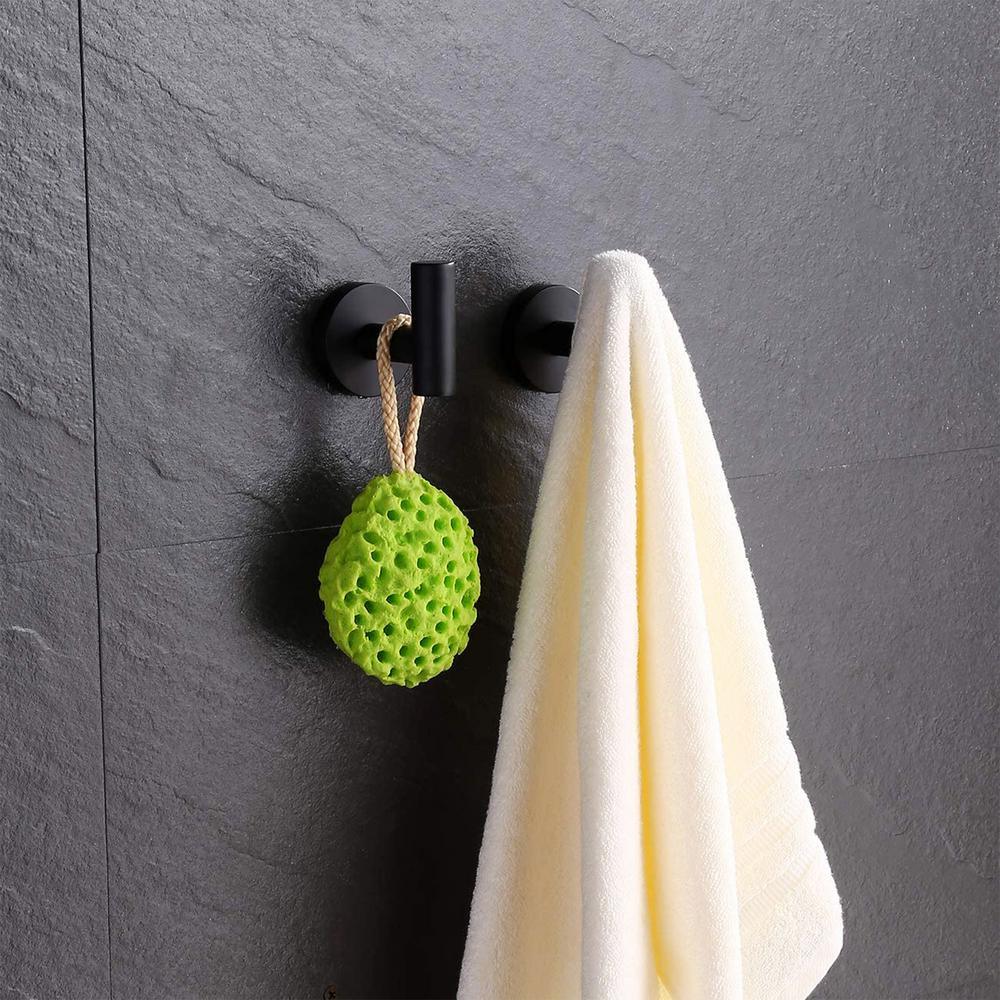 Round Bathroom Robe Hook and Towel Hook in Stainless Steel Matte Black (2-Pack) - Super Arbor