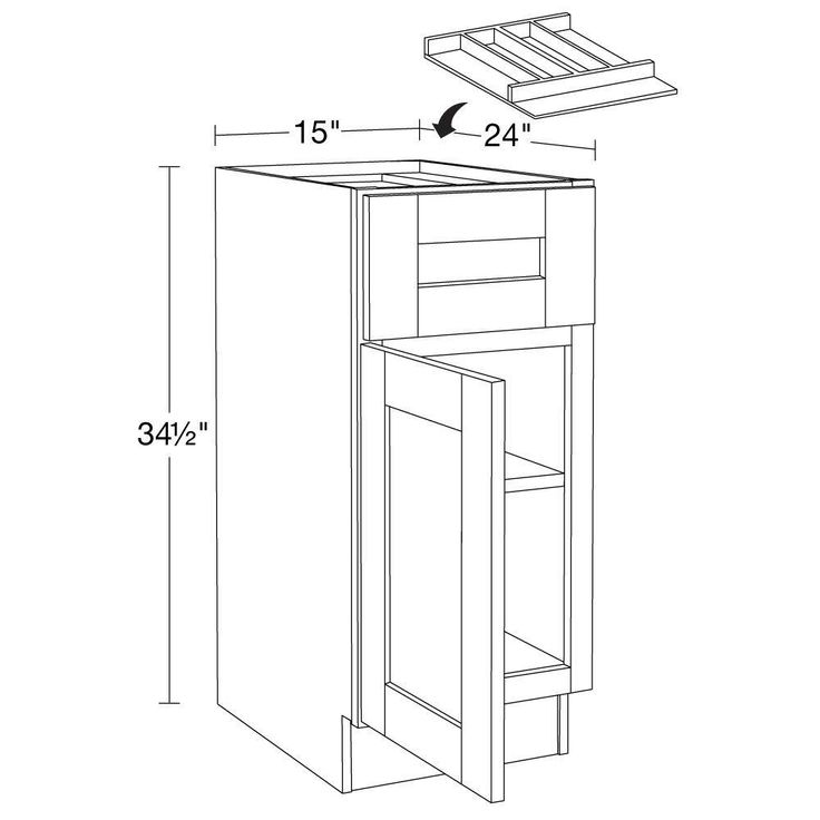 Home Decorators Collection 15 in. W x 24 in. D x 34.5 in. H Washington Veiled Gray Plywood Shaker Assembled Base Kitchen Cabinet Left UT Tray
