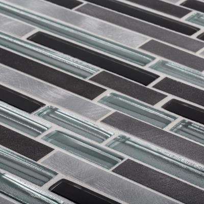 Jeffrey Court Binary Code Gray 11.625 in. x 11.75 in. x 6 mm Interlocking Textured Glass/Stone/Metal Mosaic Tile