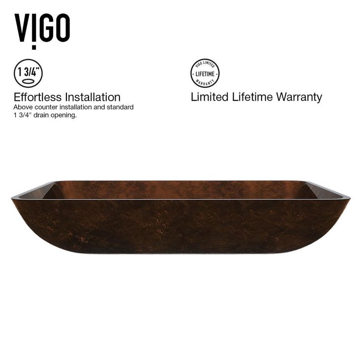 VIGO Russet Handmade Glass Rectangle Vessel Bathroom Sink in Rich Chocolate Brown