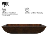 VIGO Russet Handmade Glass Rectangle Vessel Bathroom Sink in Rich Chocolate Brown