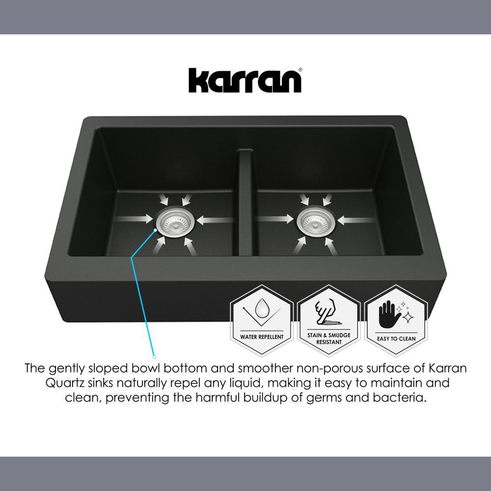 Farmhouse Apron Front Quartz Composite 34 in. Double Bowl Kitchen Sink in Black - Super Arbor
