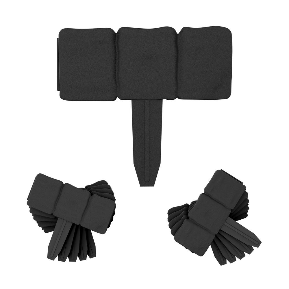 Pure Garden 0.75 in. x 10 in. x 9 in. Black Plastic Garden Edging Stone-Look Border (10-Piece)