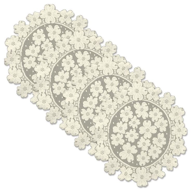 Dogwood 14 in. Round Ecru Lace Polyester Doily (Set of 4)