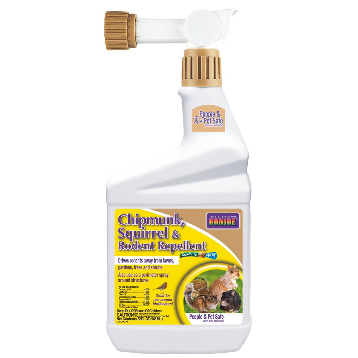 Bonide Animal Repellent Liquid for Chipmunks & Squirrels, Ready-to-Spray, 32 oz