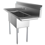 Freestanding Stainless Steel 60 in. 2-Hole Double Bowl Commercial Kitchen Sink