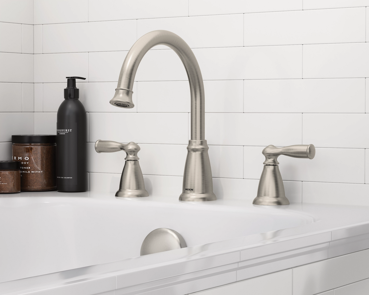 Moen Banbury 2‑Handle Deck‑Mount High Arc Roman Tub Faucet with Valve, Spot Resist Brushed Nickel