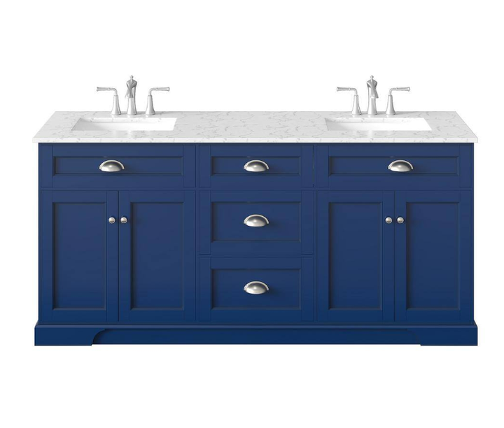 Epic 72 in. W x 22 in. D x 34 in. H Double Bathroom Vanity in Blue with White Quartz Top with White Sinks