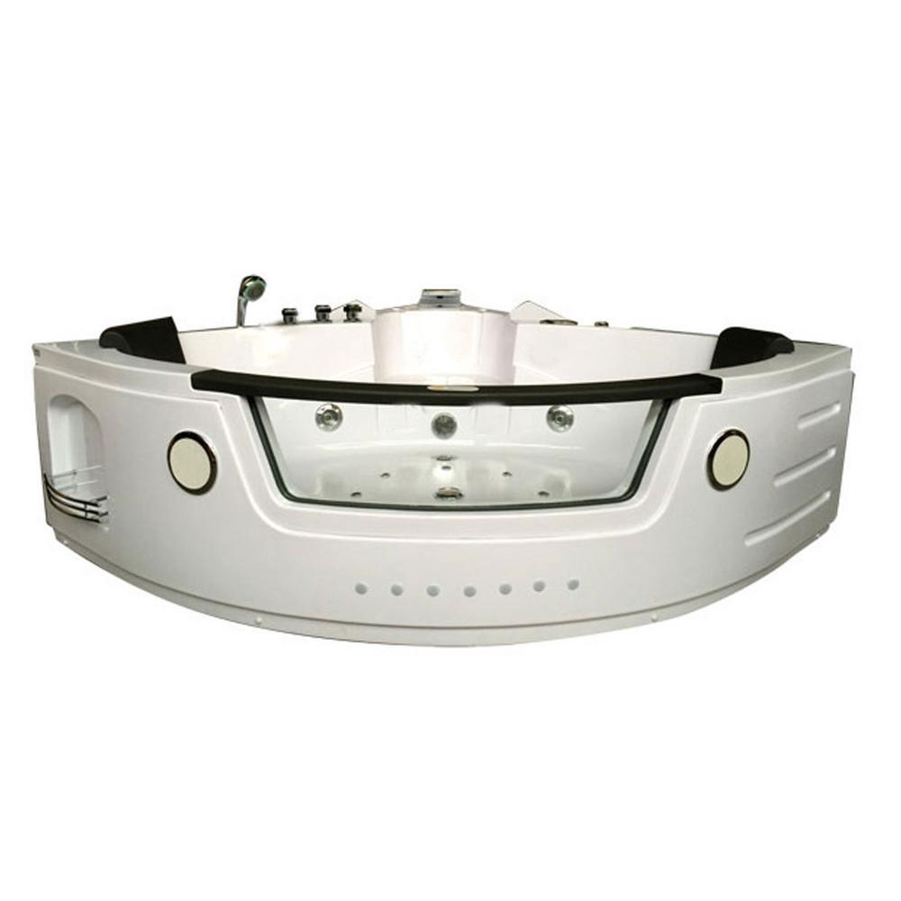 Angelica with Heater 55 in. Acrylic Center Drain Corner Alcove Whirlpool Bathtub in White - Super Arbor