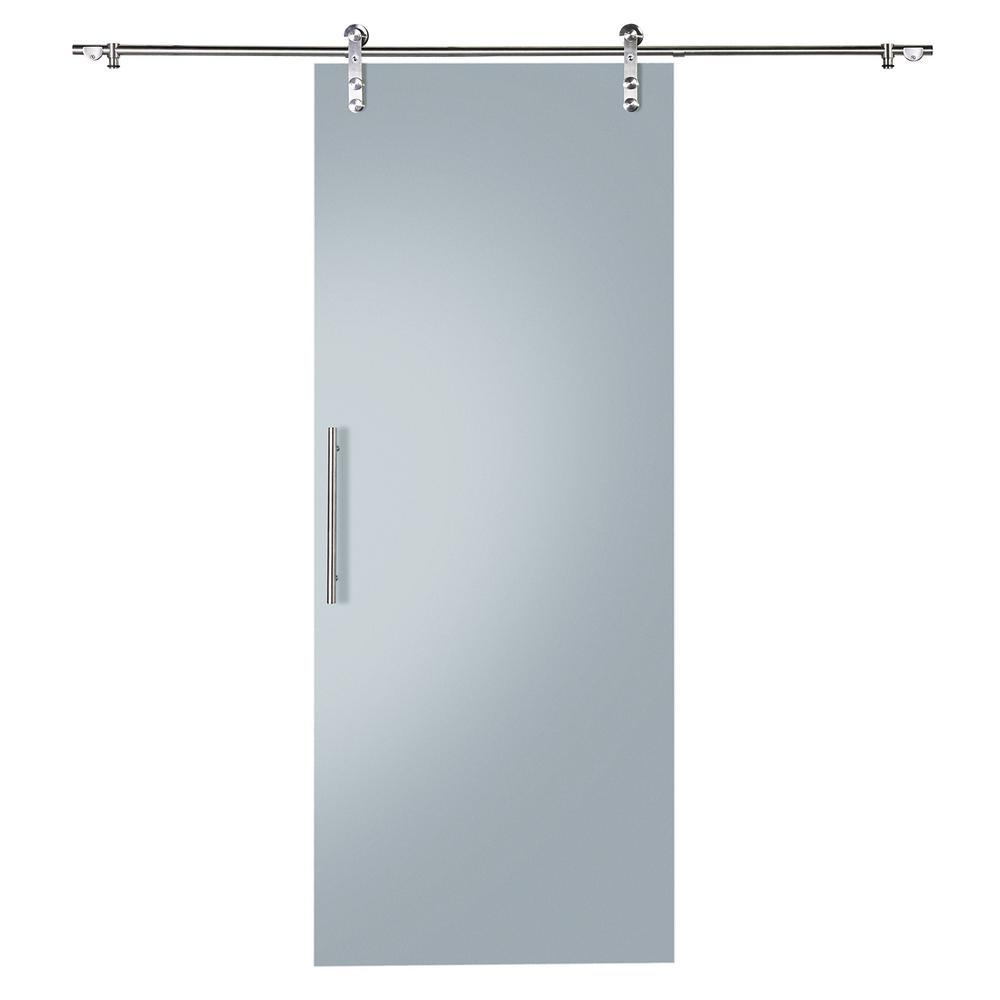 37 in. x 84 in. Glacier Full Frosted Glass Sliding Barn Door with Hardware Kit - Super Arbor