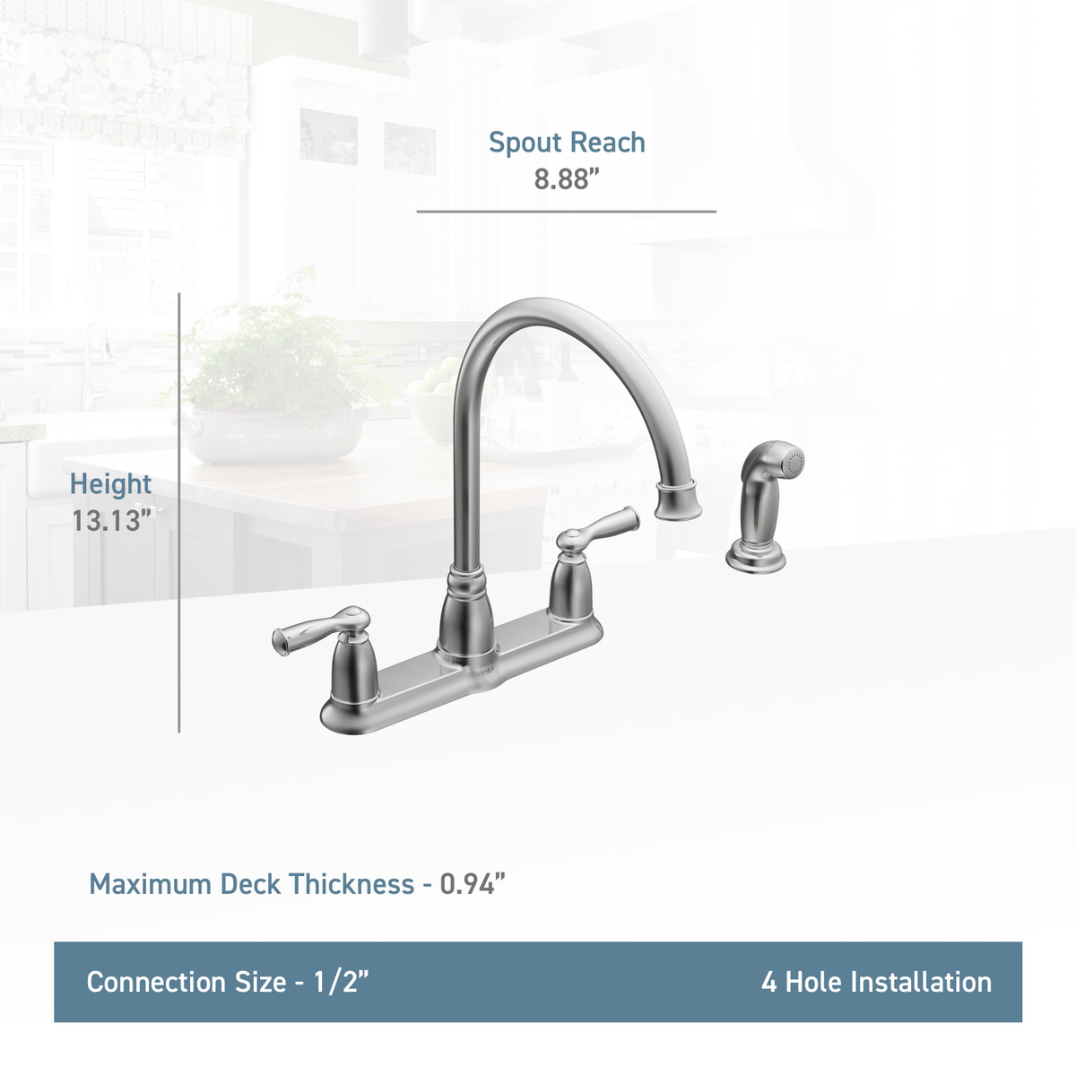 Moen Banbury High-Arc 2-Handle Kitchen Faucet with Side Sprayer, Spot Resist Stainless
