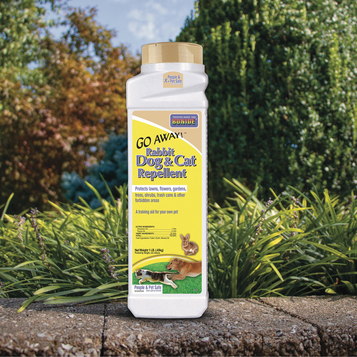 Bonide Go Away! Rabbit, Dog & Cat Repellent Granules – 1 lb Shaker