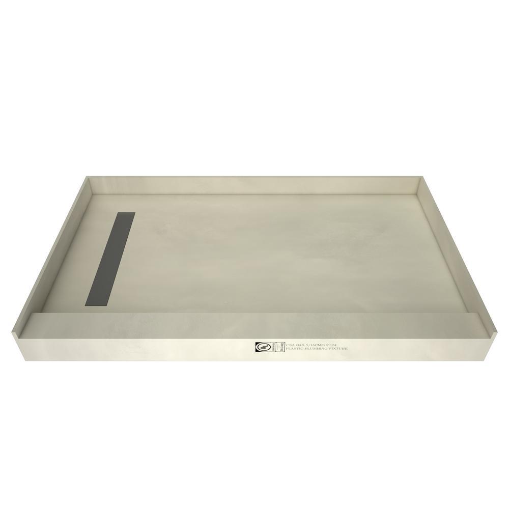 Base'N Bench 48 in. x 72 in. Single Threshold Shower Base and Bench Kit with Left Drain in Solid Brushed Nickel - Super Arbor