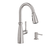 Moen Surie Spot Resist Stainless 1‑Handle High Arc Pull‑Down Kitchen Faucet with Deck Plate & Soap Dispenser, 1.5 GPM