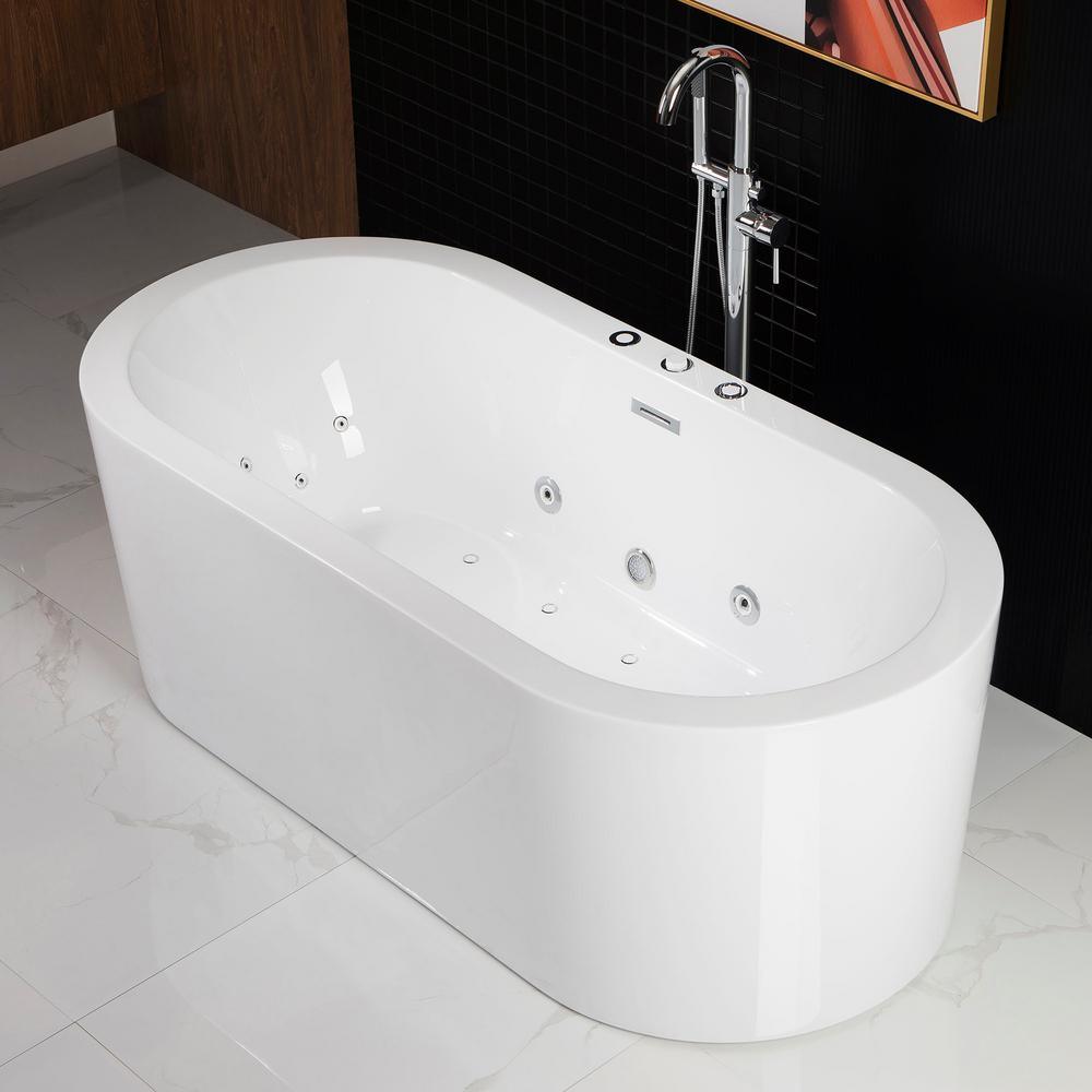 Bologna 67 in. Acrylic Freestanding Whirlpool and Air Bathtub with Drain and Overflow Included in White - Super Arbor