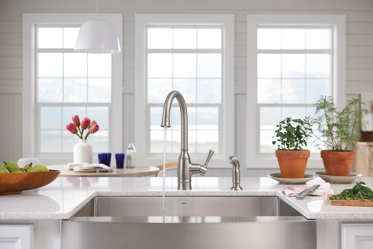 Moen Noell Single-Handle Standard Kitchen Faucet with Side Sprayer in Spot Resist Stainless