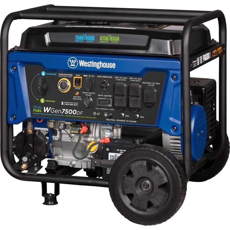 Westinghouse WGen7500DF Dual Fuel Portable Generator - 7500 Rated Watts & 9500 Peak Watts - Gas or Propane Powered - CARB Compliant