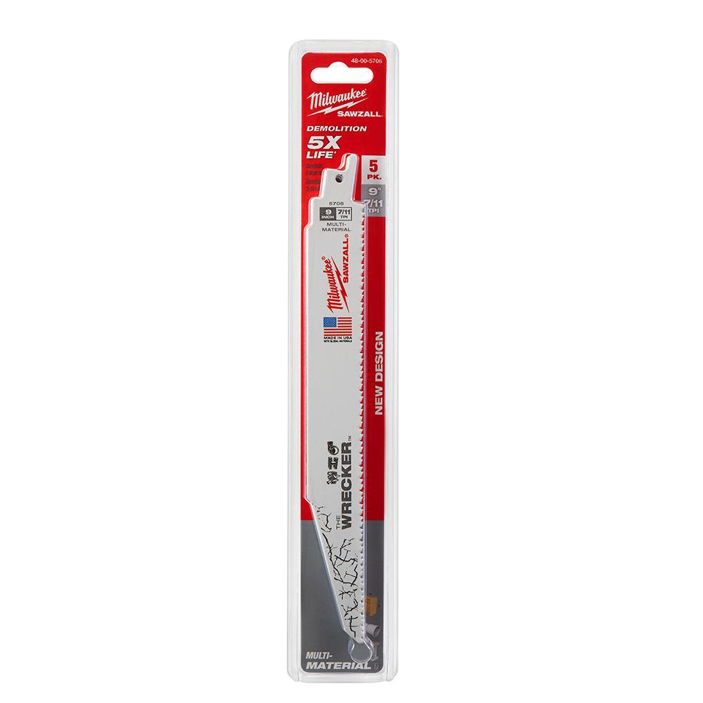 9 in. 7/11 Teeth per in. WRECKER Demolition Mutli-Material Cutting SAWZALL Reciprocating Saw Blades (5 Pack) - Super Arbor