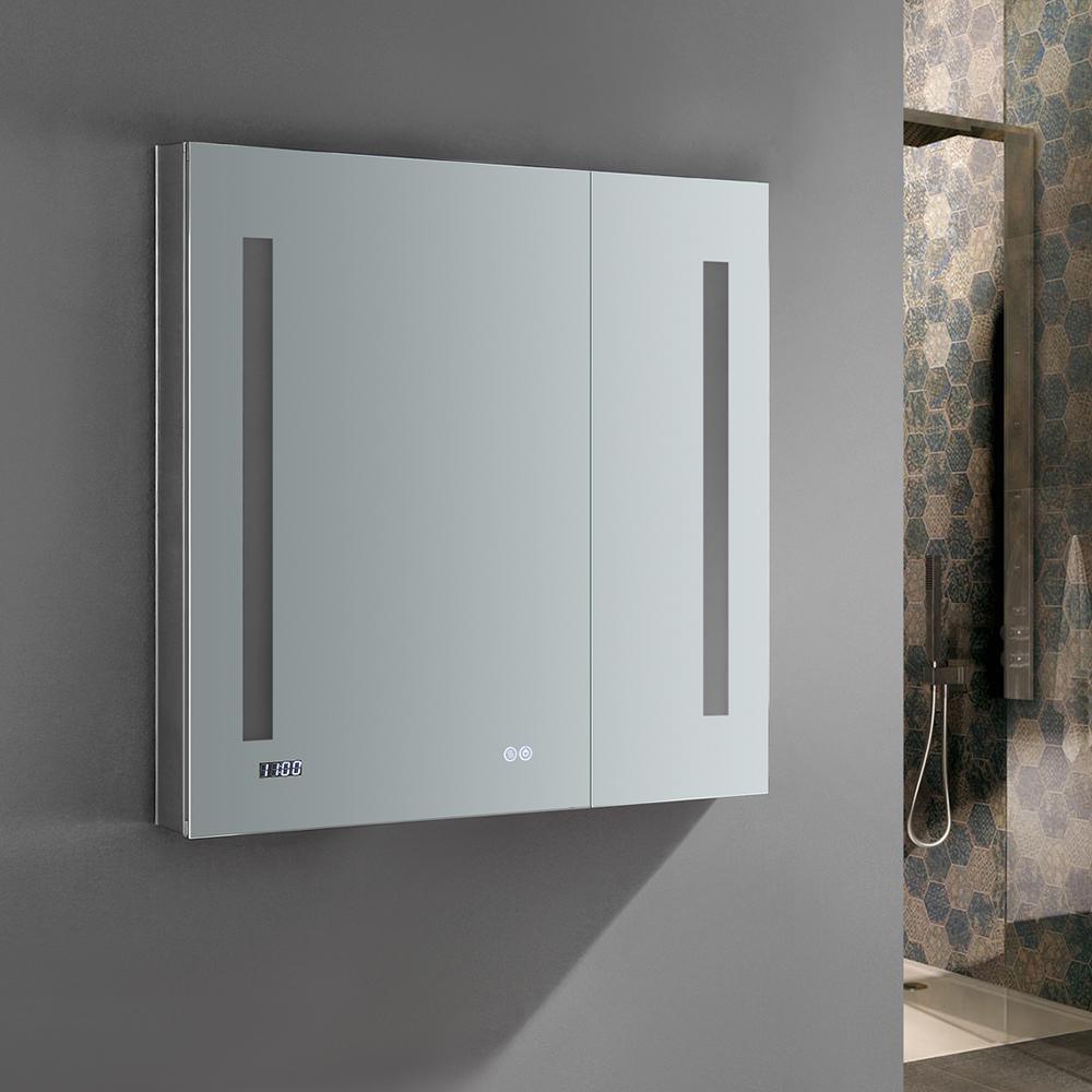 Tiempo 30 in. W x 30 in. H Recessed or Surface Mount Medicine Cabinet with LED Lighting and Mirror Defogger - Super Arbor