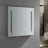 Tiempo 30 in. W x 30 in. H Recessed or Surface Mount Medicine Cabinet with LED Lighting and Mirror Defogger - Super Arbor