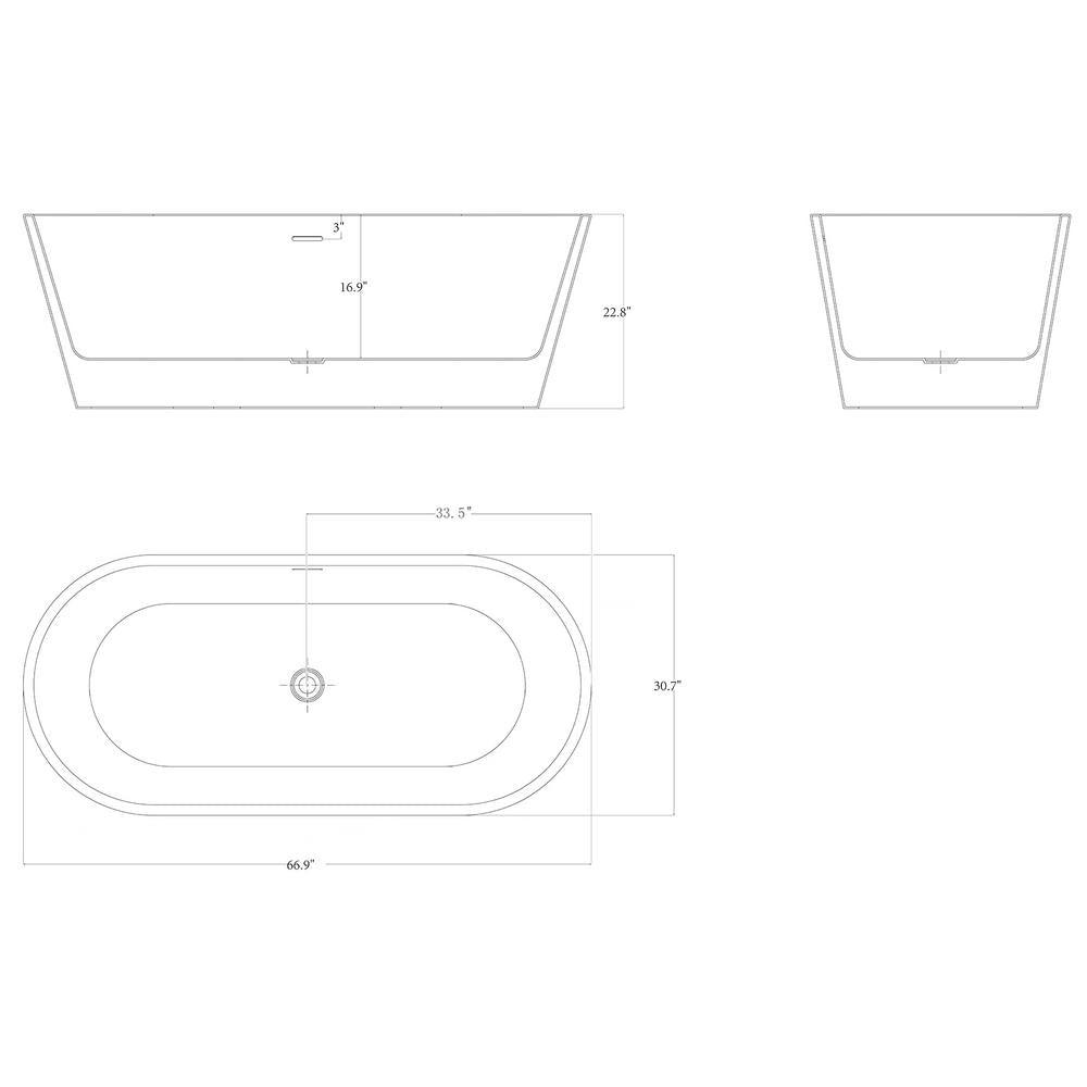 67 in. Glossy White Acrylic Bathtub - Modern Flat Bottom Stand Alone Tub - Luxurious SPA Tub - Super Arbor