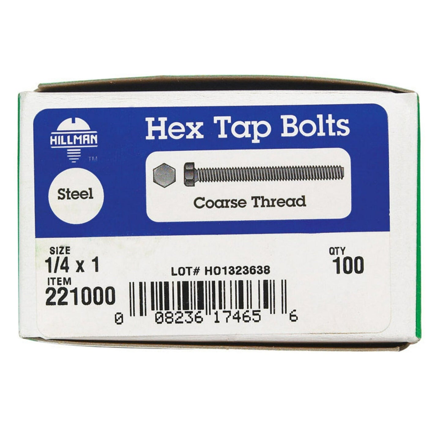 Hillman 1/4 in. Diameter x 1 in. Length Zinc-Plated Steel Hex Tap Bolts, 100-Pack