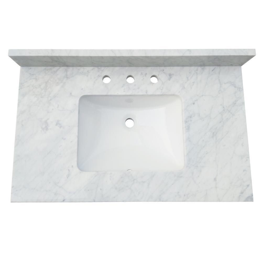 31 in. W x 22 in. D x 1 in. H Bianco Carrara White Marble Vanity Top with White Basin - Super Arbor