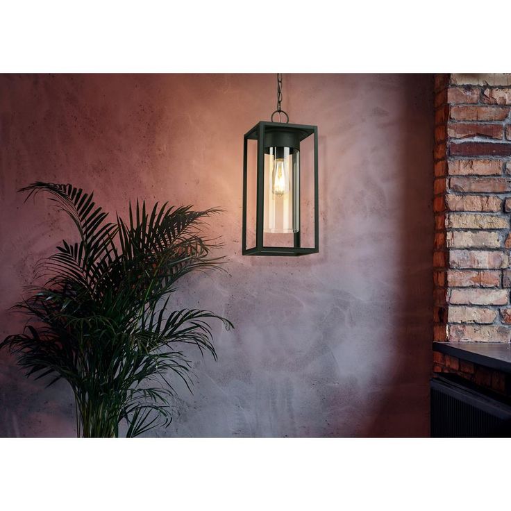 Walker Hill 7.36 in. W x 17.63 in. H 1-Light Matte Black Outdoor Hanging Pendant Light with Clear Glass