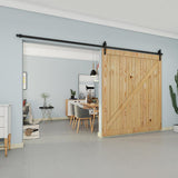 12 ft./144 in Black Straight Strap Sliding Barn Door Track and Hardware Kit for Single Door with Floor Guide - Super Arbor