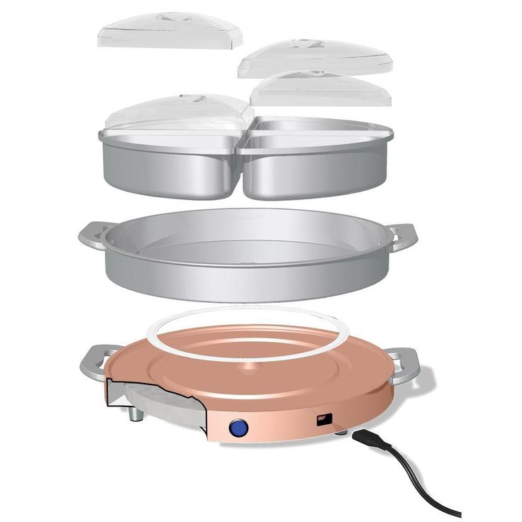 3.75 L Stainless Steel Lazy Susan Warming Tray with 4 Crocks