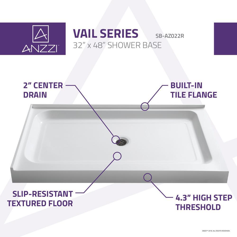 Vail 36 in. x 48 in. Double Threshold Shower Base in White - Super Arbor